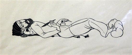 Eric Gill (1882-1940) Border, Chaucer and Cupid and dancing figures, 8.25 x 3.75in. and 4.5 x 4.5in., unframed